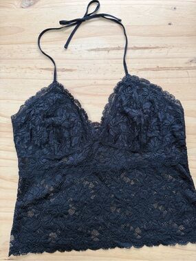Y2K Black Lace Halter Tank Grunge Goth Whimsy Witchy, size L